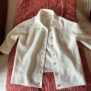 White soft short sleeve button down sweater
